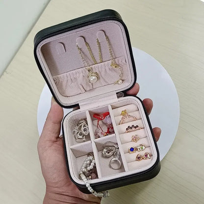 For Women Mini Jewelry Storage Box Portable Home Travel Earrings Necklace Storage Case Ring Organizer PU Leather Display Case