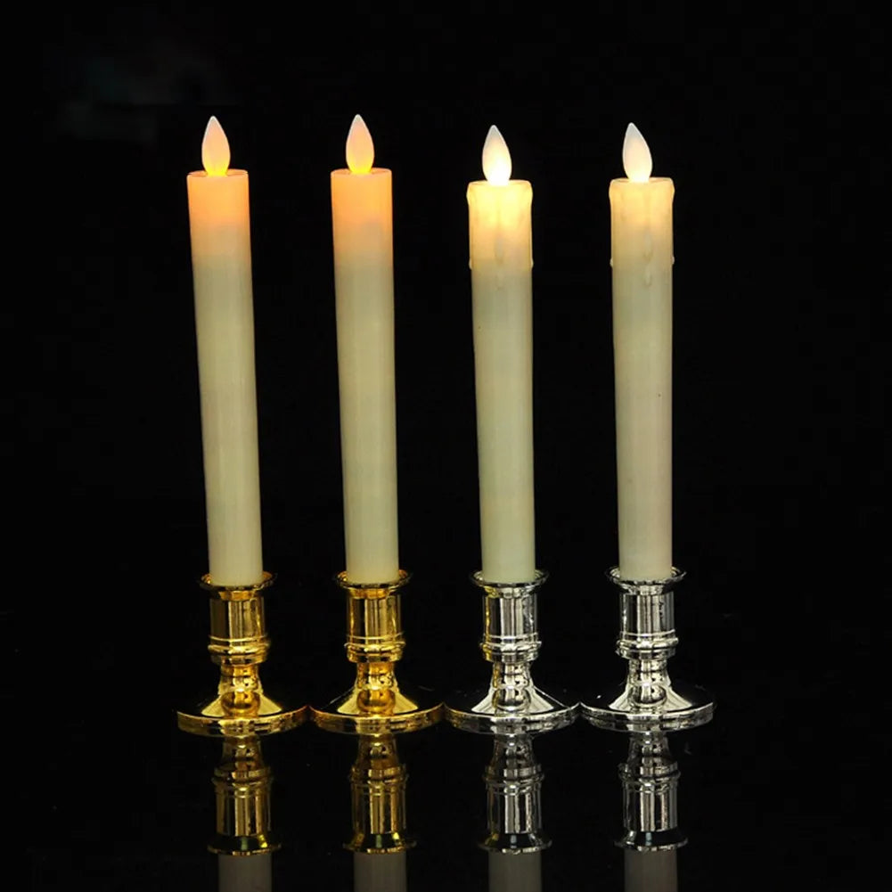 2pcs Traditional Shape Taper Standard Candle Holders Plastic Candlestick Electronic Candles Wedding Dinner Home Decoration