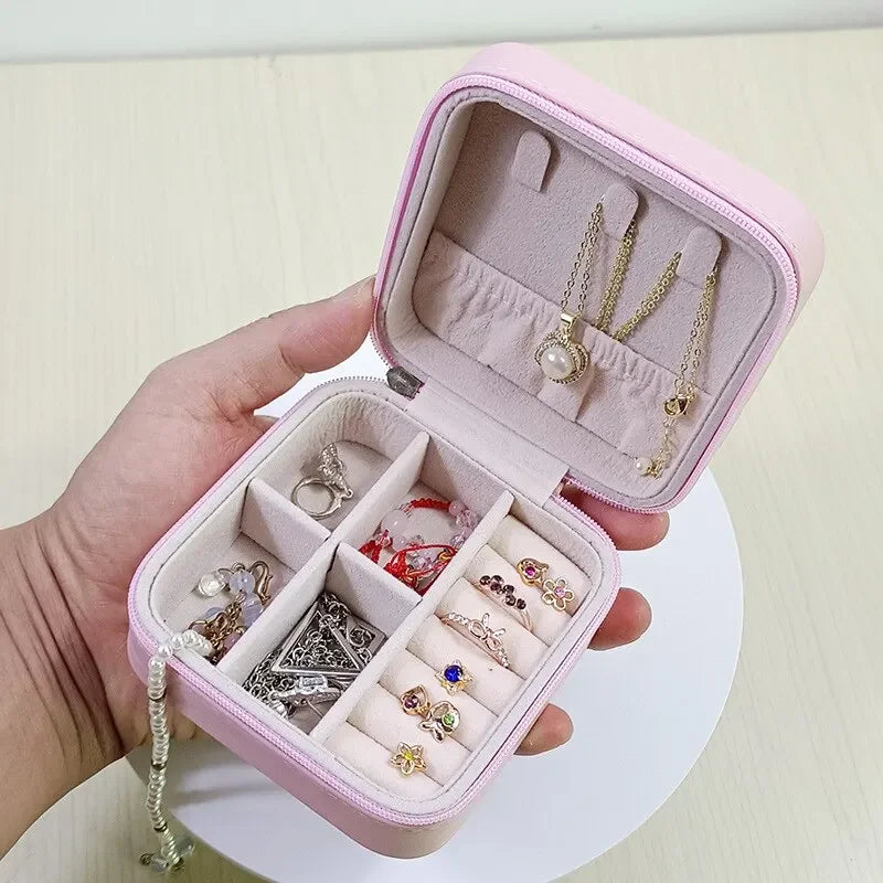 For Women Mini Jewelry Storage Box Portable Home Travel Earrings Necklace Storage Case Ring Organizer PU Leather Display Case