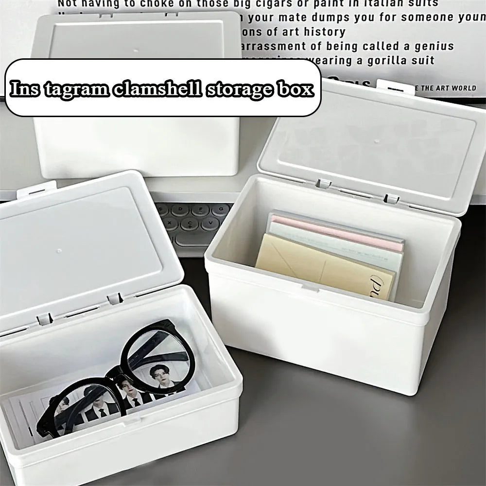 INS White Simple Flip Storage Box Home Organization Card Storage Case Sundries Storage Desktop Organizer Dustproof Jewelry Box