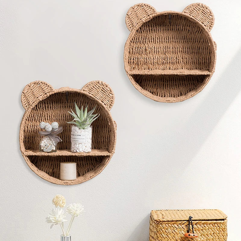 Imitation Rattan Food Grade Plastic Fruit Basket Storage Basket Wall Mounted Storage Rack Straw Woven Handmade Storage Basket