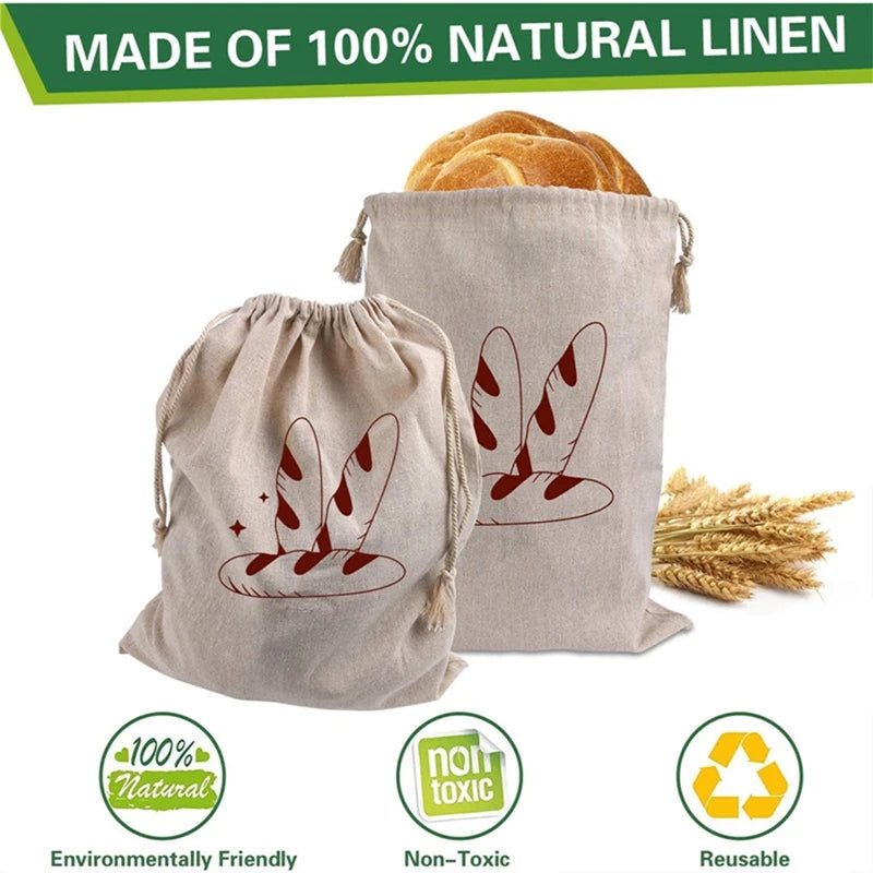 Linen Bread Bag Reusable Baguette Cotton Drawstring Storage Bag Loaf Homemade Bread Fresh Eco Friendly Keeping for Baguette