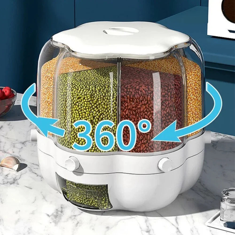 360° Rotating Grain Dispenser Cereals Rice Barrels Separated Jars Sealed Insectproof Rice Tank Container Kitchen Storage Boxes