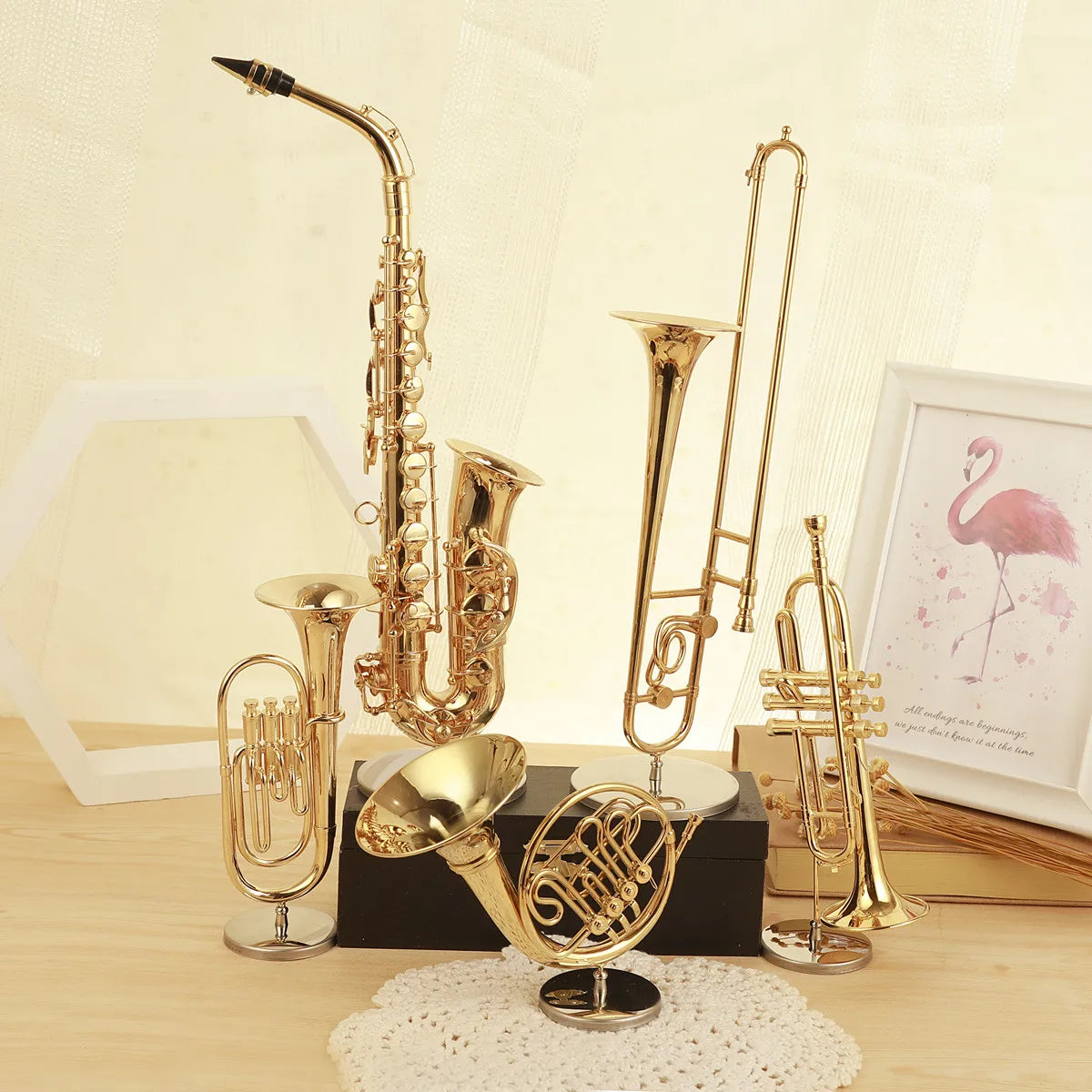 Miniature Saxophone Trumpet Trombone French Horn Model Mini Flute Clarinet Mini Musical Instrument Display Decorative Ornaments