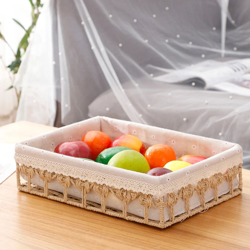 Paper Rope Storage Baskets Desktop Boxes Household Cosmetic Sundries Organizer Boxes Paper Rope Straw Storage Baskets