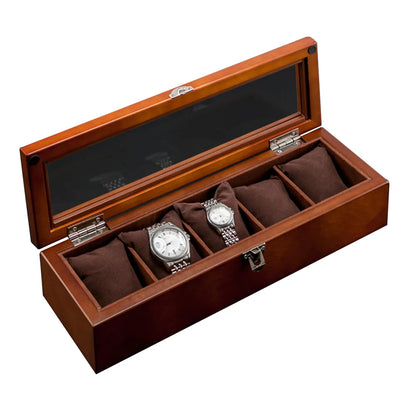 5 Slots Wood Watch Organizer With Glass Luxury Watch Case Storage Box Fashion Holder For Men Watch Display Box