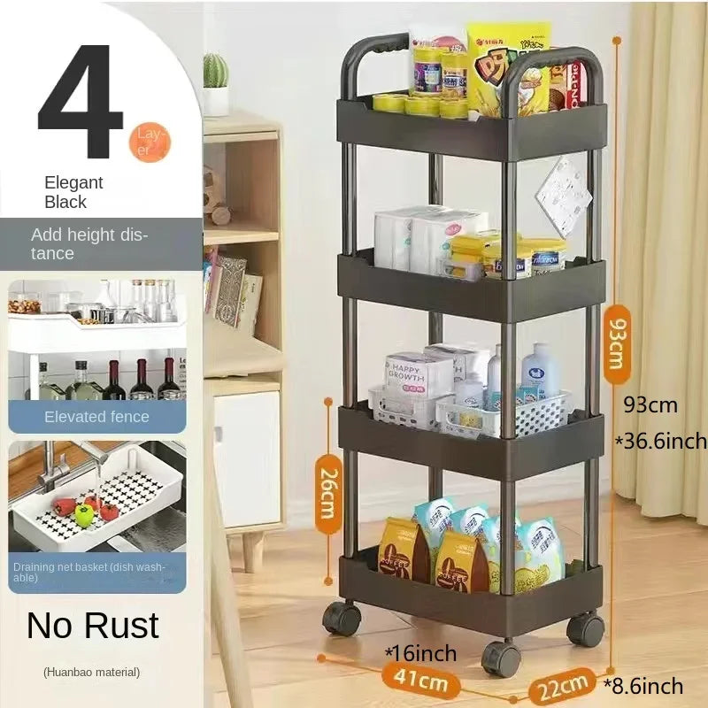 Trolley Organizer Auxiliary Cart Kitchen Furniture Cabinet Storage Rack Mobile Plastic Bookshelf Vegetable Basket Rack Storage