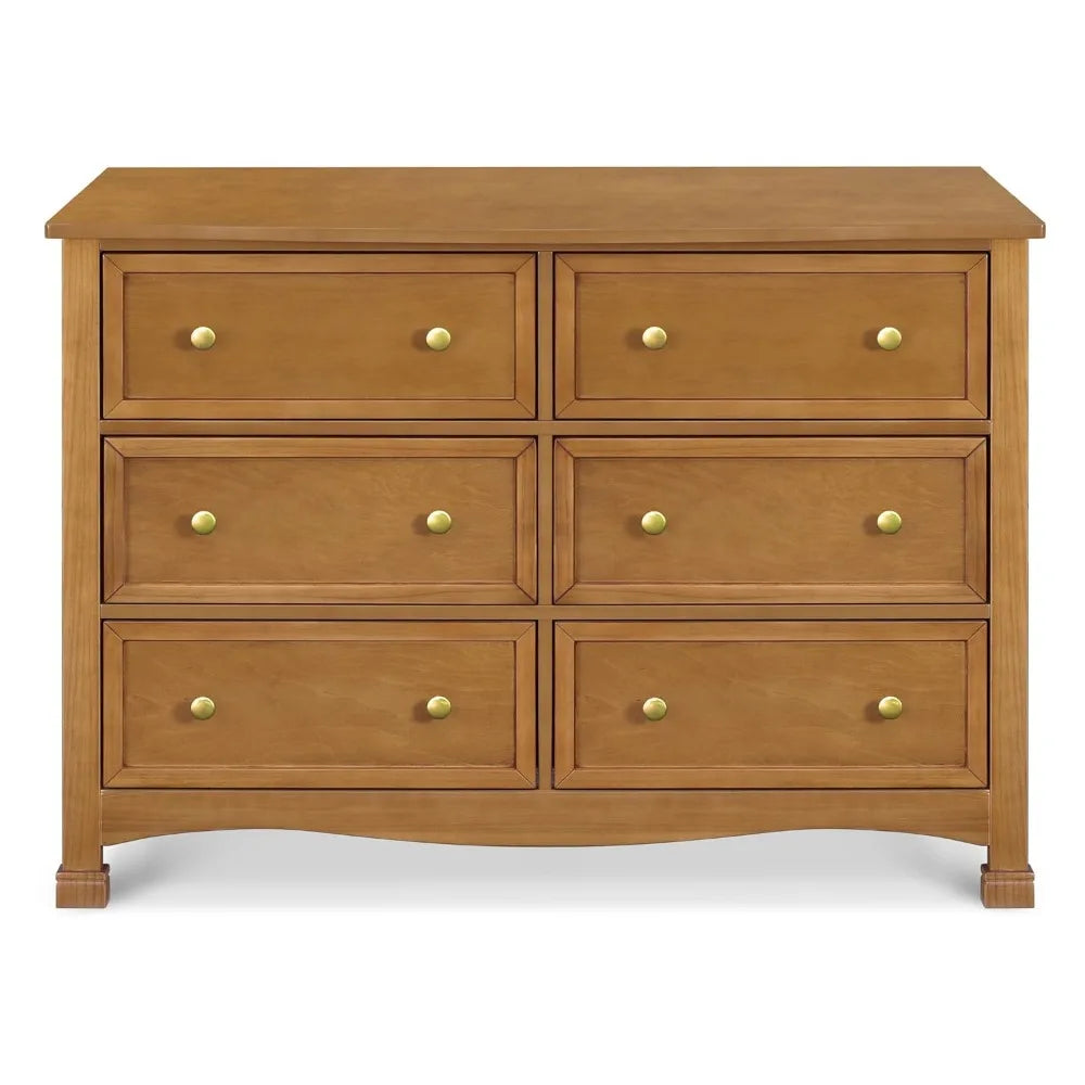 Dresser,6-Drawer Double Wide Dresser in Chestnut Suitable for bedrooms, living rooms, etc