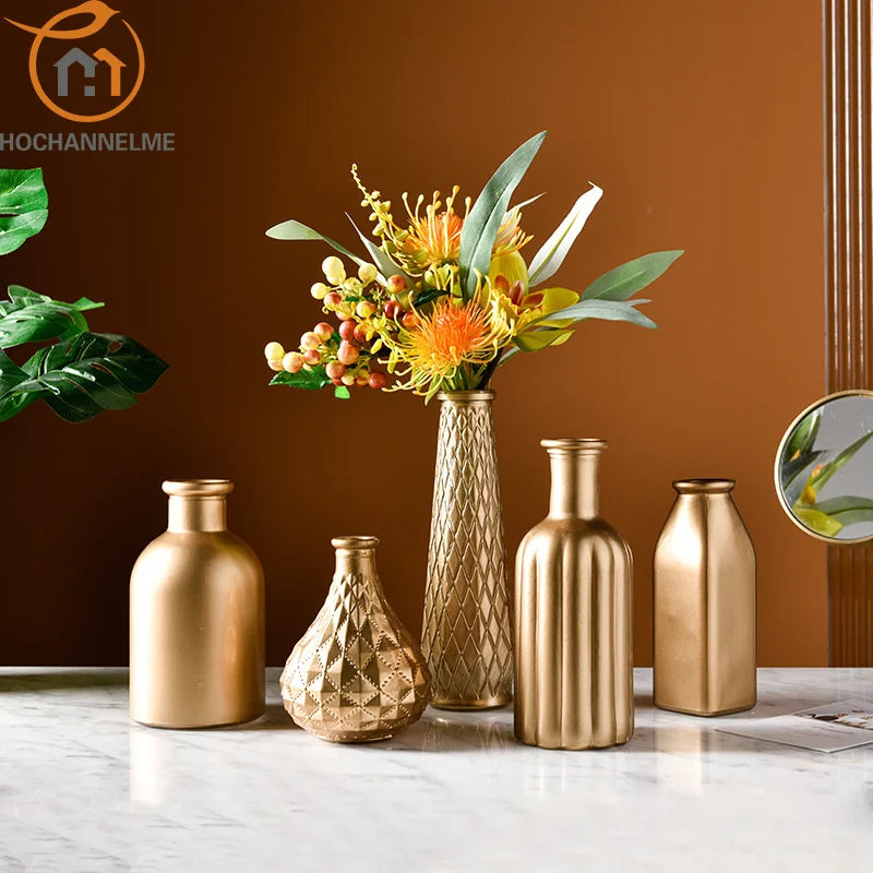 Modern Living Room Glass Vase Desktop Flower Vases For Homes Arrangement Container Decorations Bedroom Gold Decor