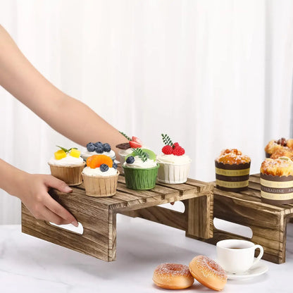 Rustic Wood Cupcake Display Riser Stand For Dessert Cupcake Buffet Cake Wedding Birthday Food Display Riser With Handles