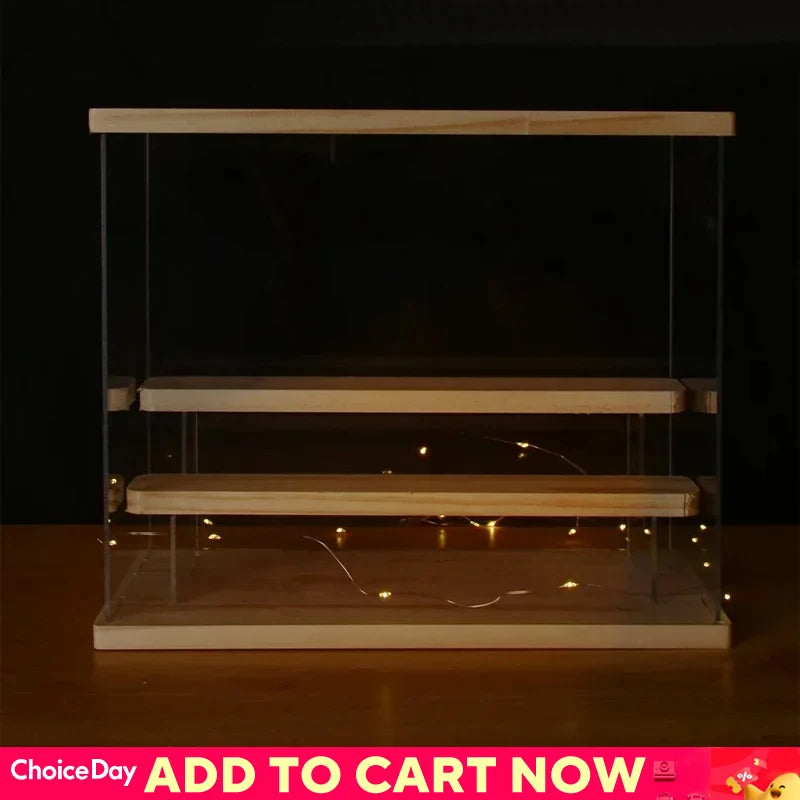 2-5 Tier Riser Acrylic Box Display Blind box Showcase Led Light Clear Wooden Shelves Storage Box Figure Displaying