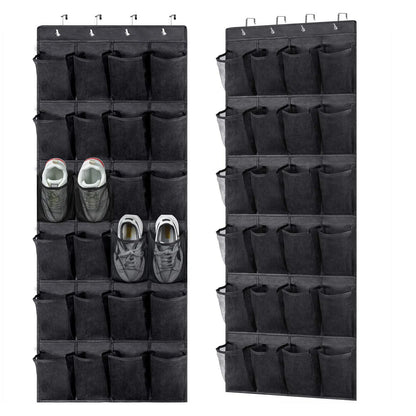 1x 24 Grid Wall-mounted Sundries Shoe Organiser Fabric Closet Bag Storage Rack Mesh Pocket Clear Hanging Over The Door Cloth Box