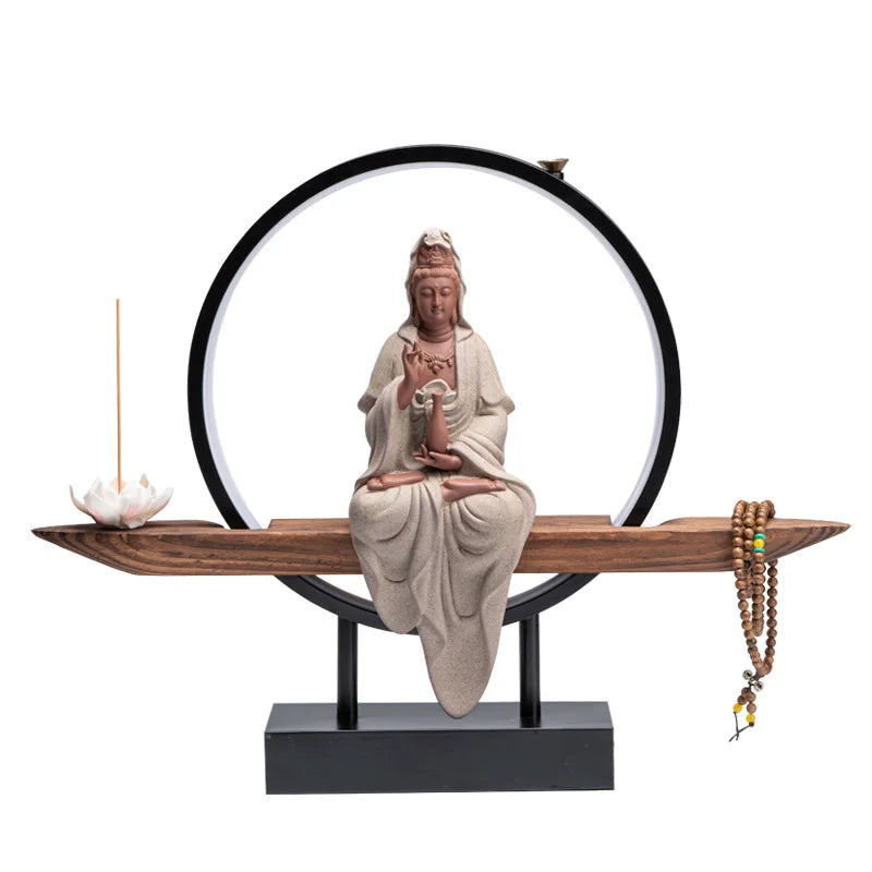 Guanyin Bodhisattva Buddha Statue Backflow Incense Ornaments Buddha Sculpture For Incense Porch Home Decor Ceramic Lamp Circle