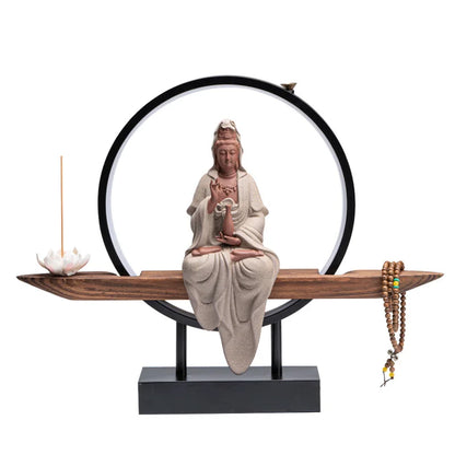 Guanyin Bodhisattva Buddha Statue Backflow Incense Ornaments Buddha Sculpture For Incense Porch Home Decor Ceramic Lamp Circle