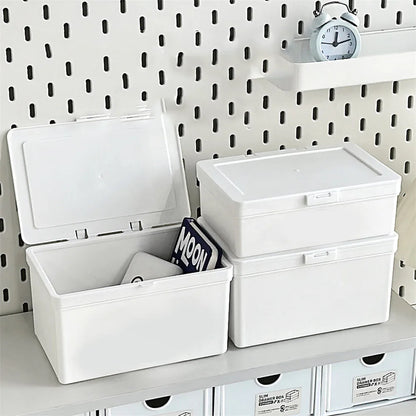 White Storage Box Stackable Sundries Storage Organizer With Cover Dustproof Stationery Storage Case Home Organization Holder