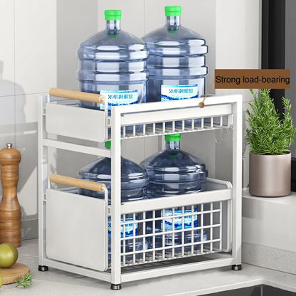 Under Sink Organizer Rack 1/2 Tier Basket Drawer Organizer Under Sink Cabinets Metal Organizer Shelf for Bathroom or Kitchen