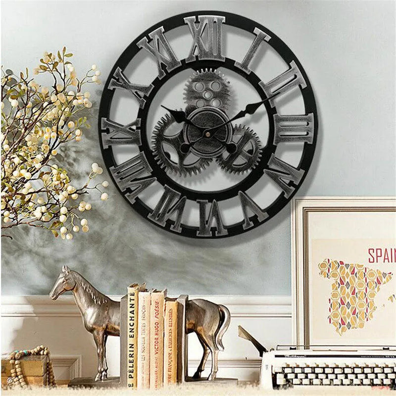 Retro Industrial Style Wall Clock European Wood Home Wall Watch Decorative For Living Room Office Bar Wall Art Decor Horologe