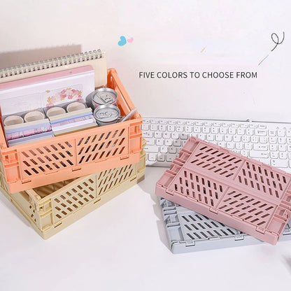 Folding Plastic Storage Box Collapsible Storage Container Desktop Cosmetic Storage Basket Home Office Organizer Box Storage Box