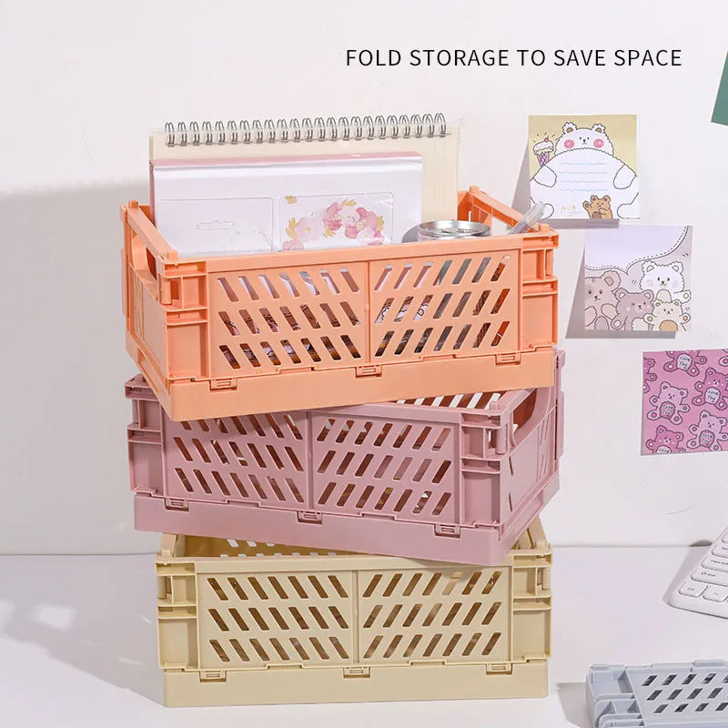 Folding Plastic Storage Box Collapsible Storage Container Desktop Cosmetic Storage Basket Home Office Organizer Box Storage Box