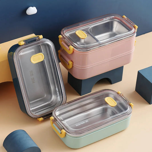 304 Stainless Steel Thermal Lunch Box Office Worker Bento Box Single/Double Layer Student Children Food Storage Container Store