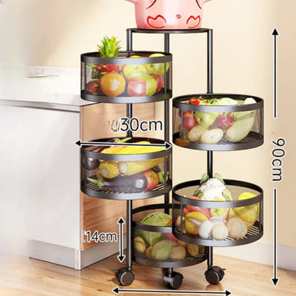 Kitchen Holders Vegetable Shelving Multi-Functional Fruits Rotating Storage Rack Basket Floor Multi-Layer Vegetable Basket Round