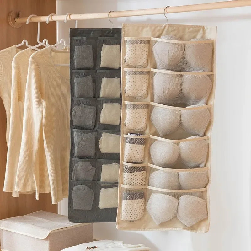 Double Sides Underwear Bra Storage Bag Foldable Home Organizer Wardrobe Clear Hanging Bag Tie Scarf Socks Storage Organizer