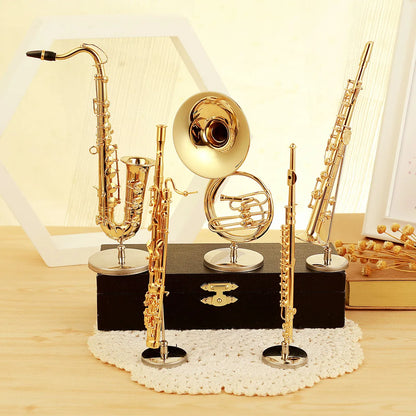 Miniature Saxophone Trumpet Trombone French Horn Model Mini Flute Clarinet Mini Musical Instrument Display Decorative Ornaments