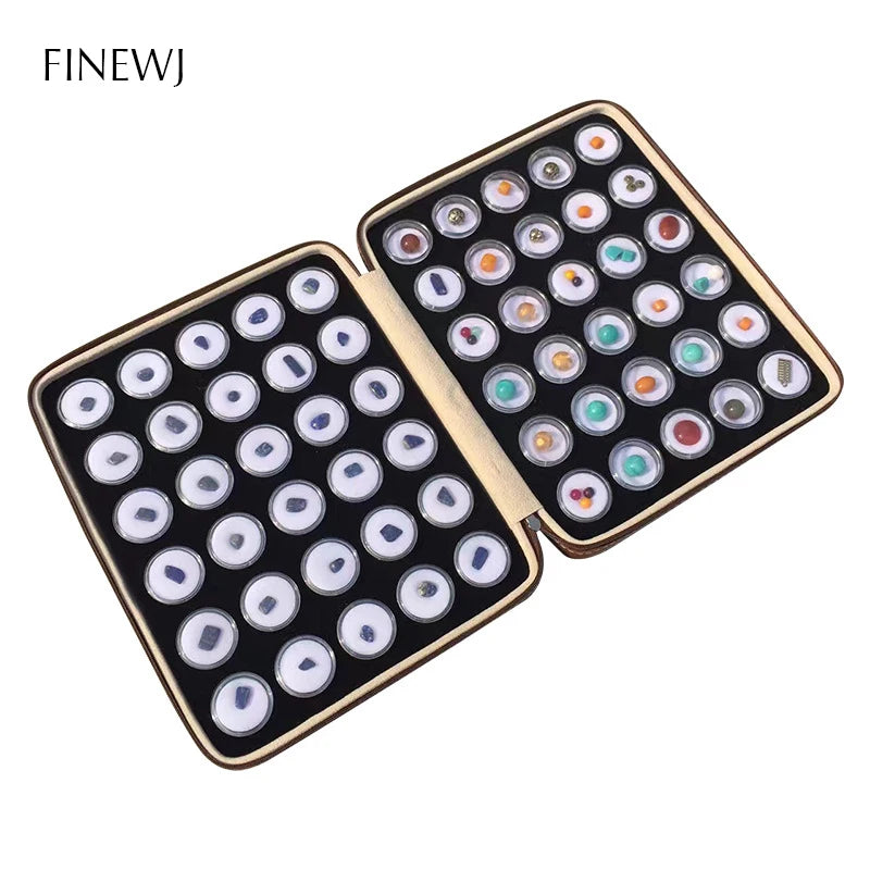 Portable Gemstone Collector Zipper Bag Charms Colorful Gems Display Round Box Storage Container Loose Diamond Bead Carrying Case