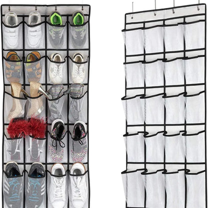 1x 24 Grid Wall-mounted Sundries Shoe Organiser Fabric Closet Bag Storage Rack Mesh Pocket Clear Hanging Over The Door Cloth Box