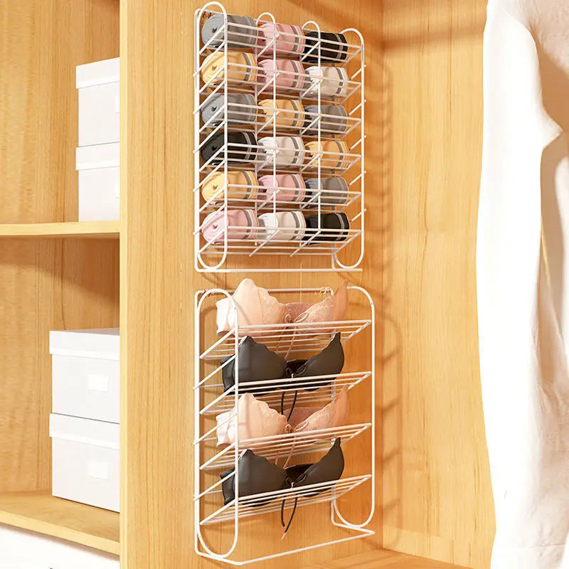 Iron Wall-mounted Perforation-free Underwear Storage Rack 4/9/16 Grid Underwear Sock Organizer Wardrobe Dormitory Hanging Rack