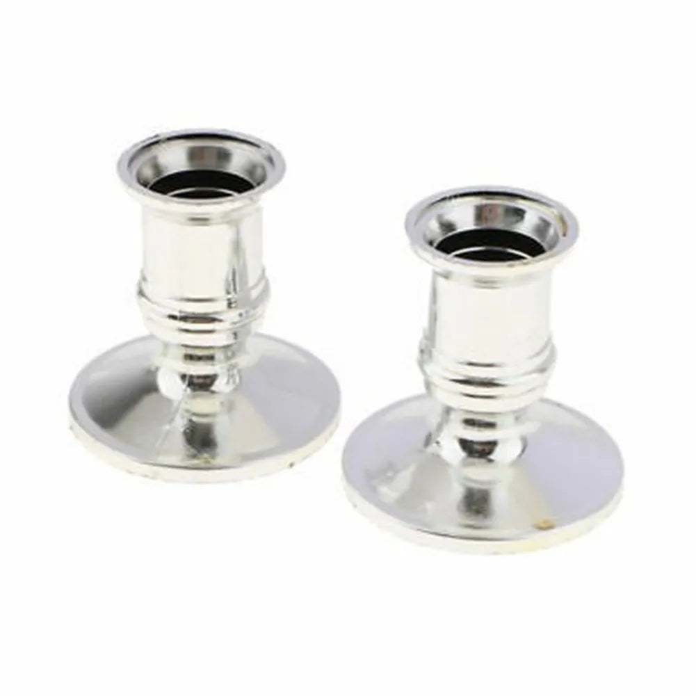 2pcs Traditional Shape Taper Standard Candle Holders Plastic Candlestick Electronic Candles Wedding Dinner Home Decoration