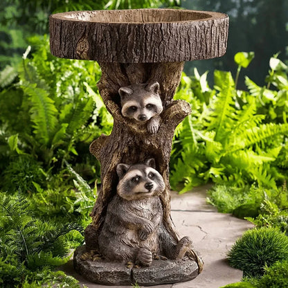 Resin Raccoon Birdbath Polyresin Antique Garden Bird Bath Antique Garden Bird Bath Home Garden Yard Animal Sculptures Ornaments