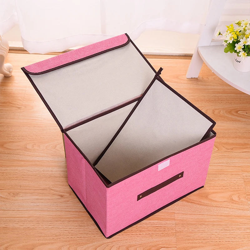 Foldable Portable Storage Basket Container Bins Household Imitation Hemp Non-woven Fabric Storage Organizer Storage Box with Lid