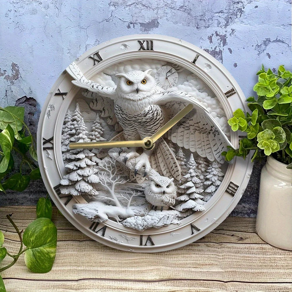 Aluminum Wall Clock With Owl Design - Diy, 2D Effects, Perfect For Office & Thanksgiving Decor  living room decoration