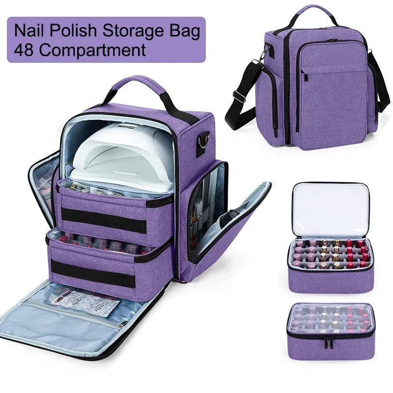 Nail Polish Storage Bag Essential Oil Bag Portable Cosmetic Skin Care Kit Nail Care Tool Storage Box Double Layer 48 Compartment