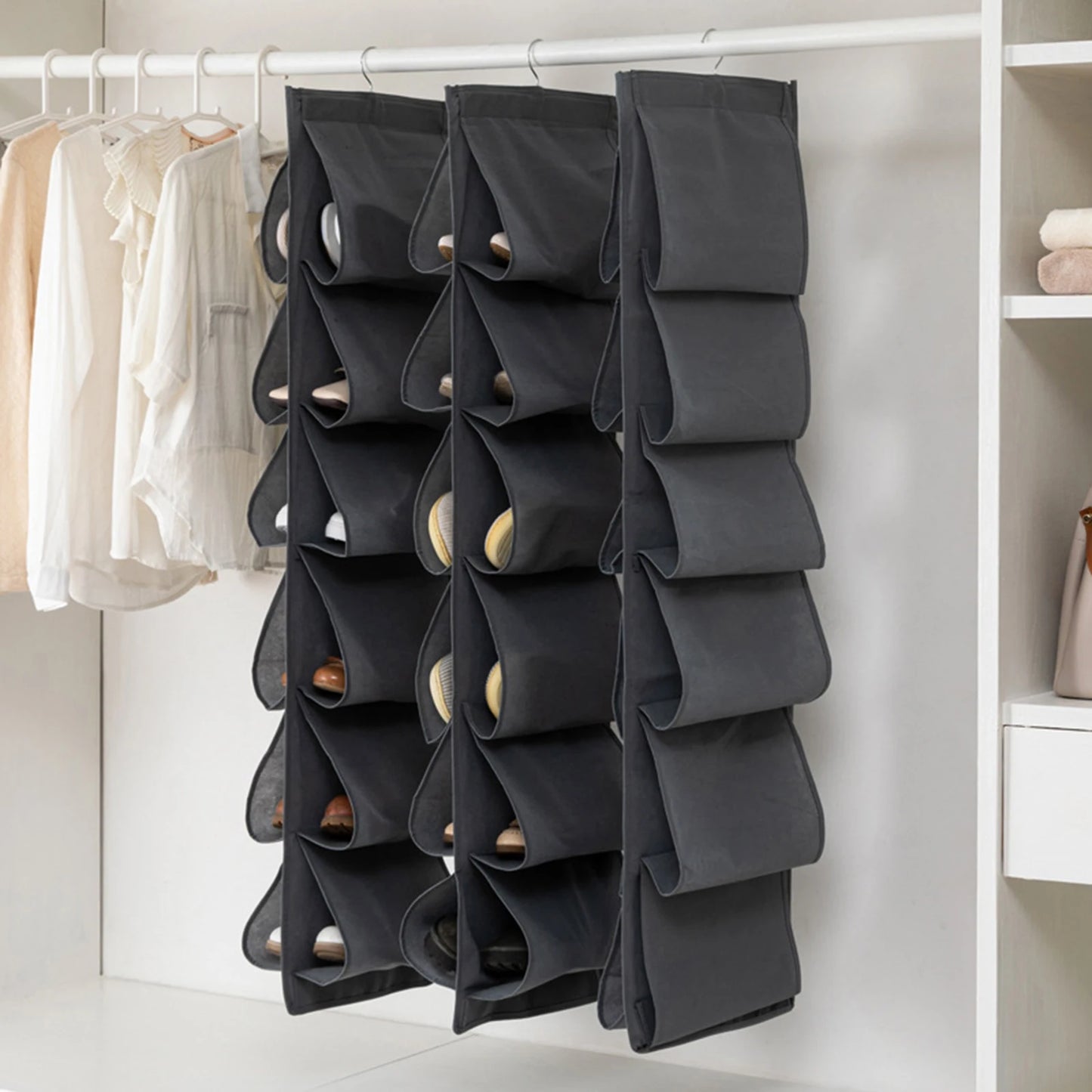 6 Layer Hanging Storage Bag Shoes Rack Storage Shoes Hanger Clothes Organizer Hanging Pocket Organizer Foldable Space Saving