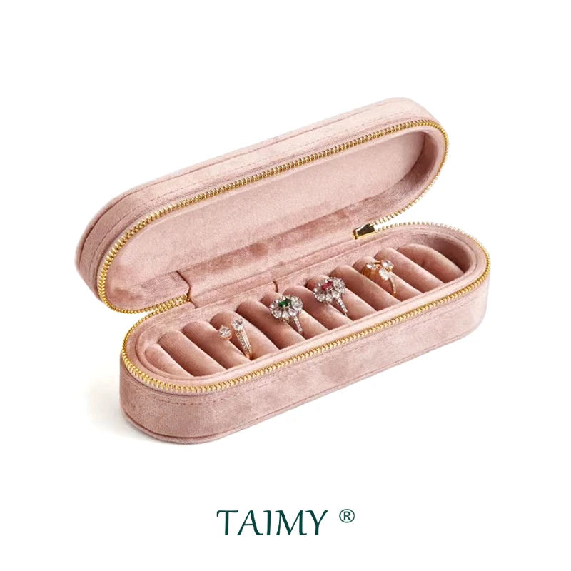 TAIMY Luxury Velvet Jewelry Ring Box Jewelry Tray Velvet Rings Display Packaging Storage Box Custom Logo Jewellery Organizer