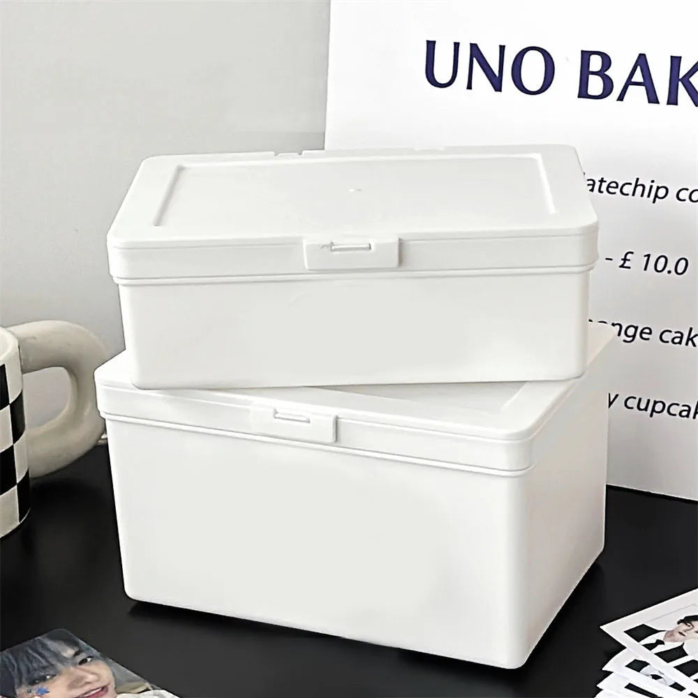 White Dustproof Storage Box Stackable Sundries Storage Organizer With Cover Stationery Storage Case Home Organization Holder