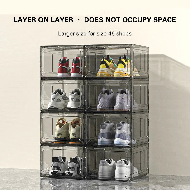 Transparent Shoe Box Magnetic Suction Door Thickened Plastic Storage Holder Detachable Dustproof Shoe Storage Boxes Wholesale