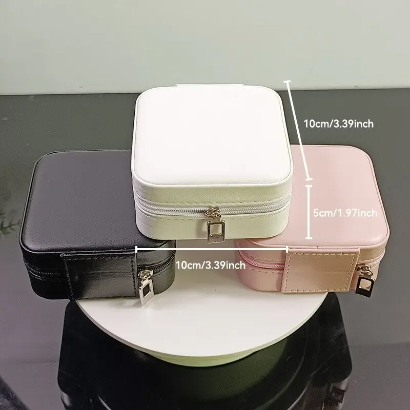 For Women Mini Jewelry Storage Box Portable Home Travel Earrings Necklace Storage Case Ring Organizer PU Leather Display Case