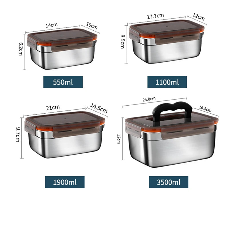 304 Stainless Steel Kitchen Fresh-Keeping Box Bento Lunch Box Portable Sealed Food Storage Containers for Work Picnic Tableware