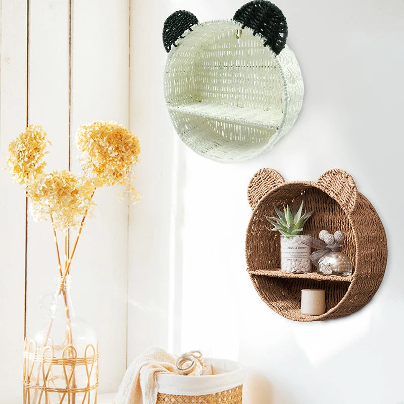 Imitation Rattan Food Grade Plastic Fruit Basket Storage Basket Wall Mounted Storage Rack Straw Woven Handmade Storage Basket