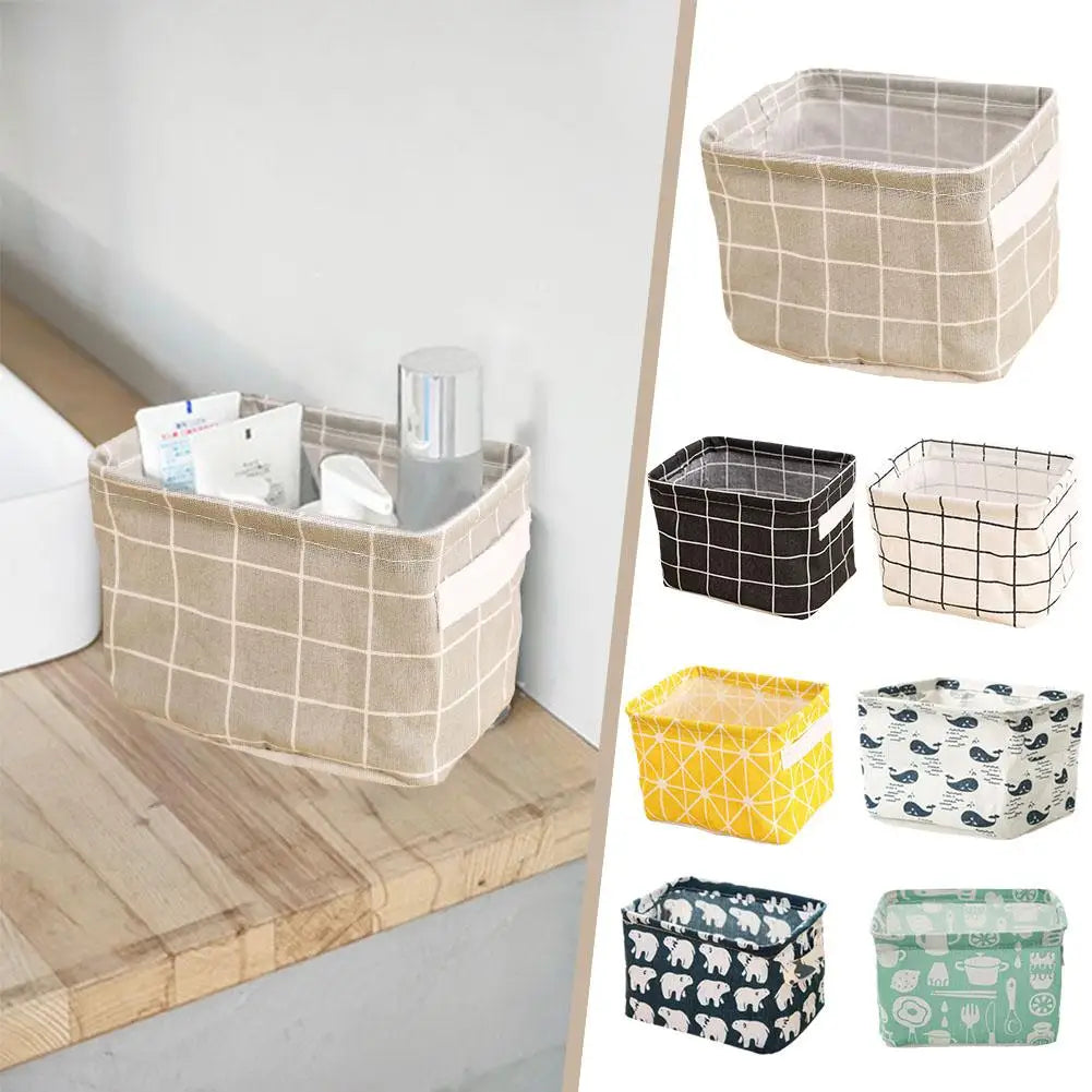 Foldable Desktop Storage Box Fabric Bedroom Storage Basket Underwear Cosmetic Jewelry Organizer Office Stationery Organizer