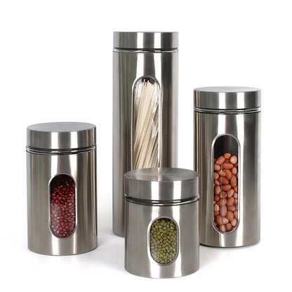 Kitchen Supplies 304 Stainless Steel Storage Jars Household Visual Glass Sealed Jars Multigrain Cans Tea Cans Food Storage Jars