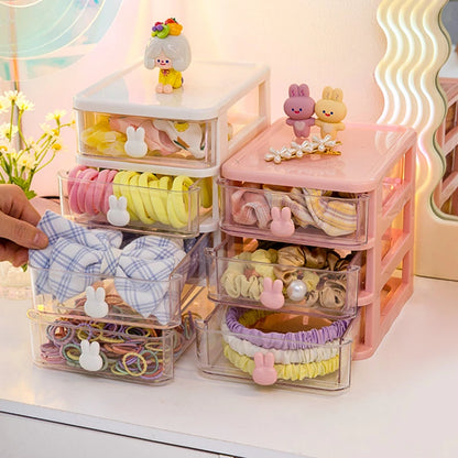 Children Hair Accessories Storage Box Organizer Plastic Drawer Desktop Hair Clip Jewelry Head Rope Rubber Band Organizer Box