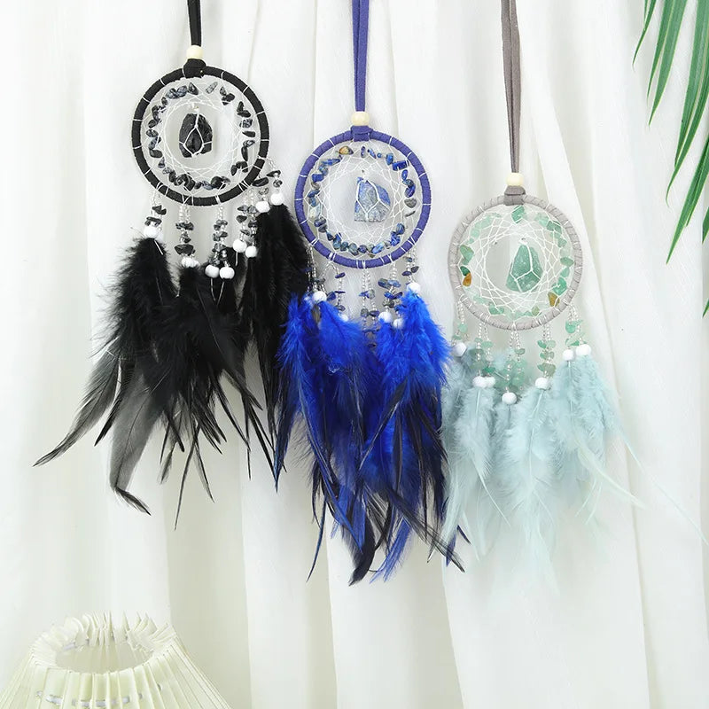 Natural Crystal Dream catchers 7 Chakra Gemstone Dream Catcher Amulet Feather Dream Catchers Bedroom Wall  Hangings Decor