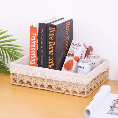 Paper Rope Storage Baskets Desktop Boxes Household Cosmetic Sundries Organizer Boxes Paper Rope Straw Storage Baskets