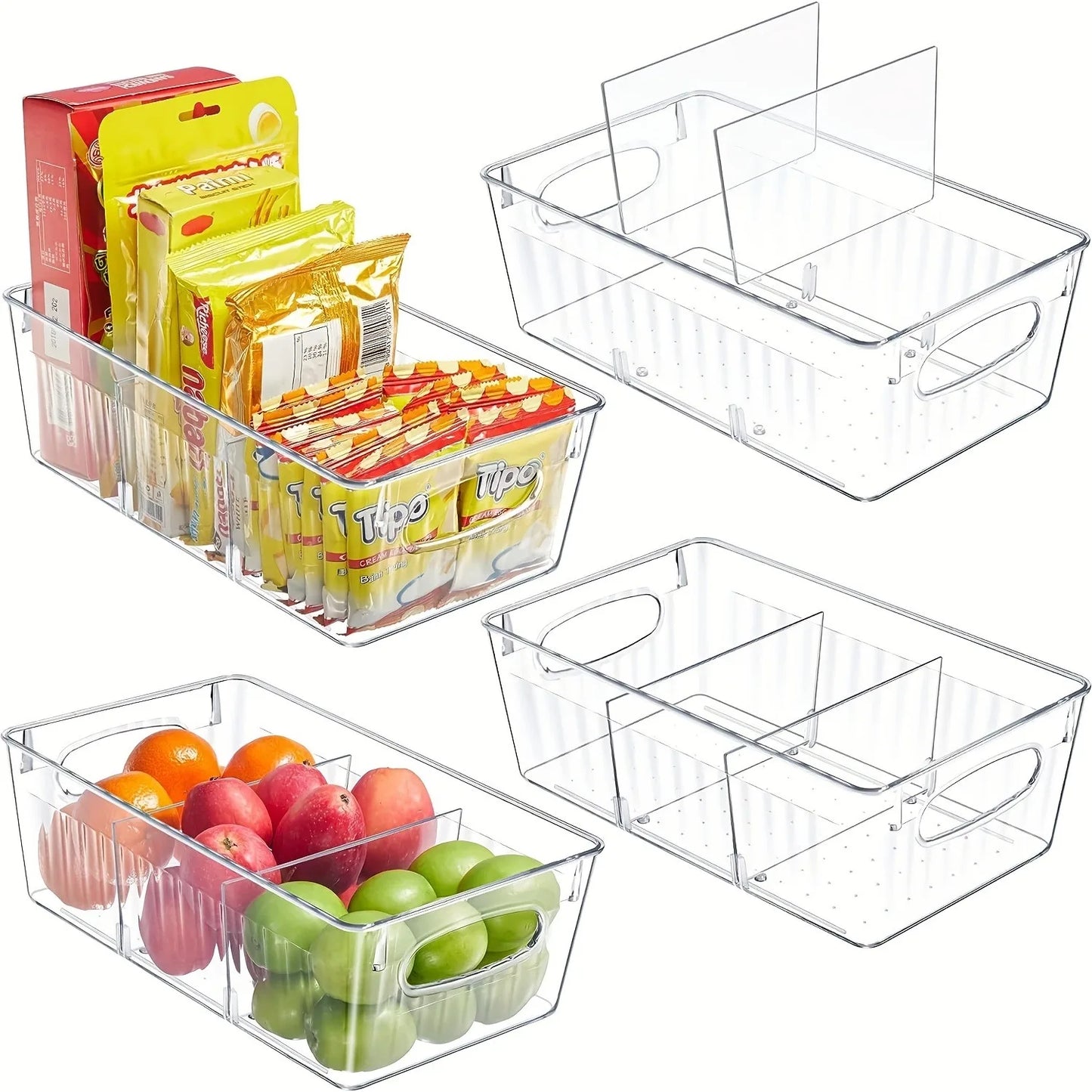 Refrigerator Organizer Bin Clear Plastic Food Storage Organizer Fridge Storage Box With Divider Freezer Pantry kitchen Organizer