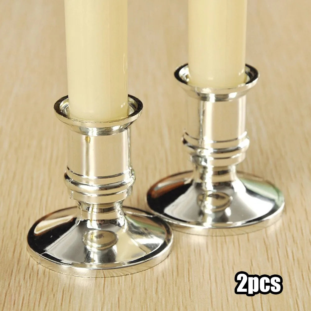 2pcs Traditional Shape Taper Standard Candle Holders Plastic Candlestick Electronic Candles Wedding Dinner Home Decoration