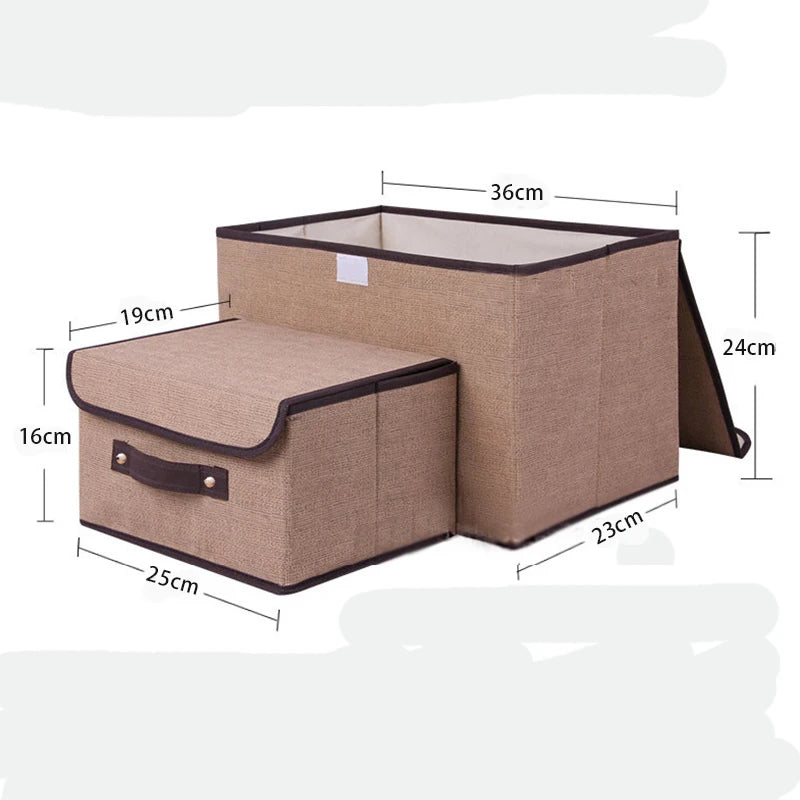 Foldable Portable Storage Basket Container Bins Household Imitation Hemp Non-woven Fabric Storage Organizer Storage Box with Lid